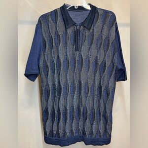 Mens Retro Jacquard Style Collared short sleeve Polo Knit shirt, Italy made|Sz:L